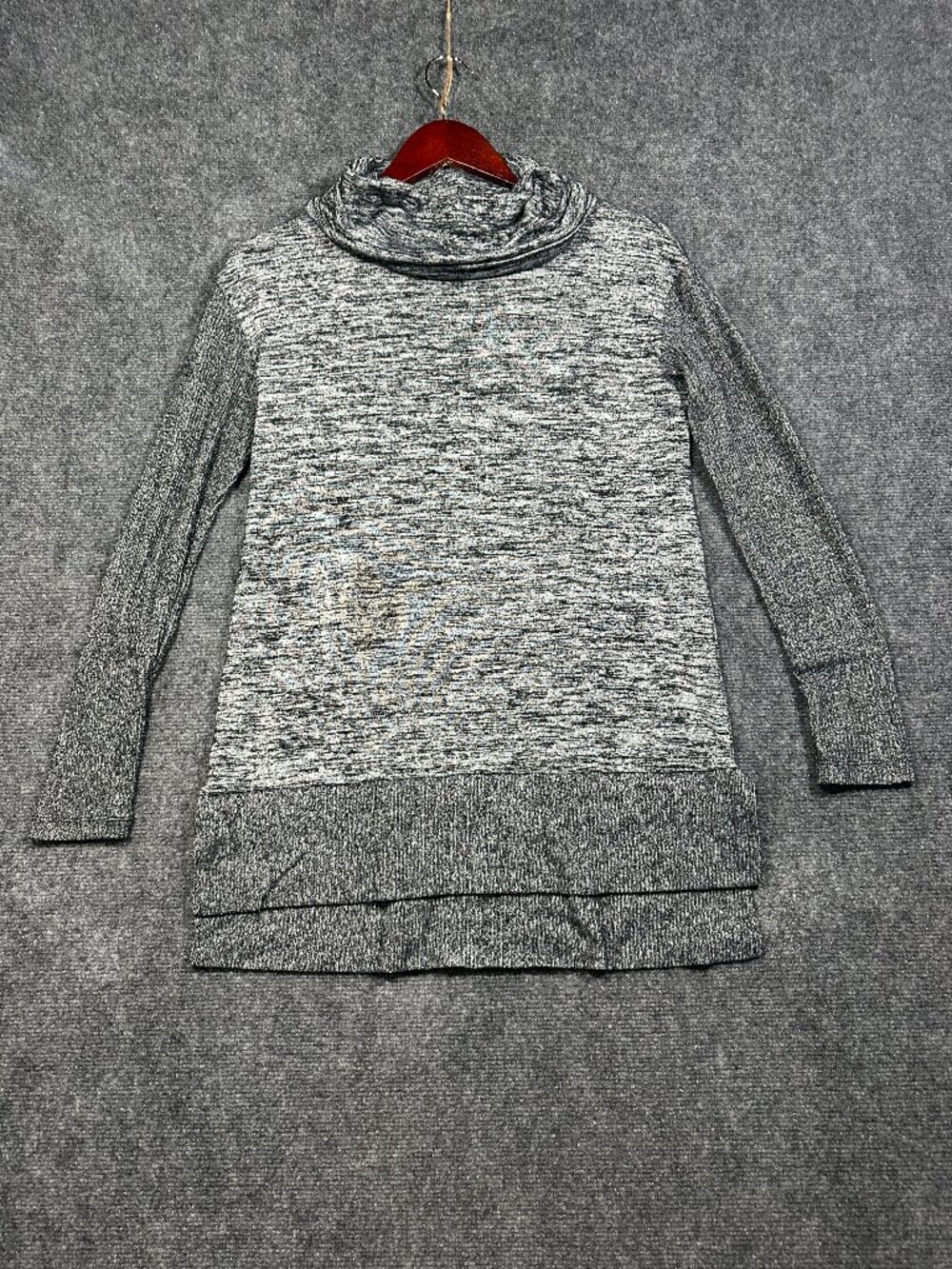 GAP Sweater Womens XS Gray Stretch Knit Turtleneck Pullover Hi Low Split Hem